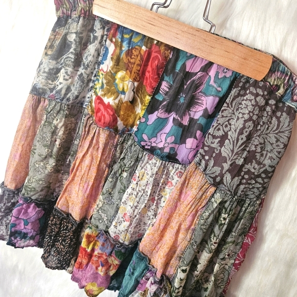 Young Threads Boho Patchwork Chiffon Layered Mini Skirt - Picture 2 of 6